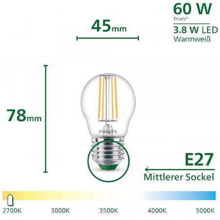 Philips E27 LED Lampe Tropfenform klar 3,8W wie 60W warmweisses Licht Ultra Efficient